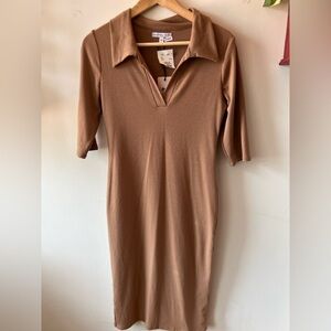 Sincerely Jules Elegant Brown Ribbed Midi Dress BNWT L